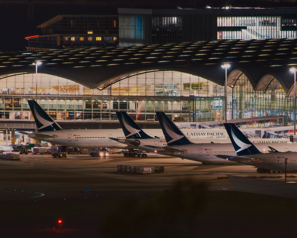 Cathay Pacific aircraft at the gate