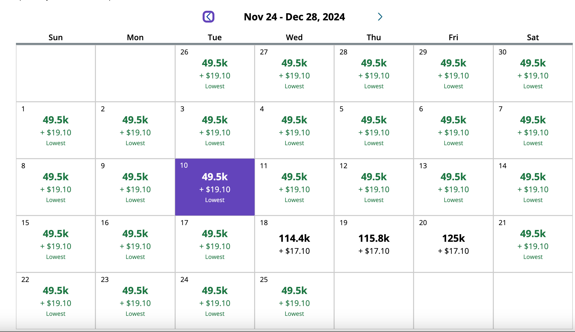 United's 30-day low cost calendar