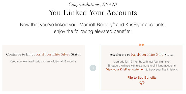 Marriott status match to Singapore KrisFlyer success