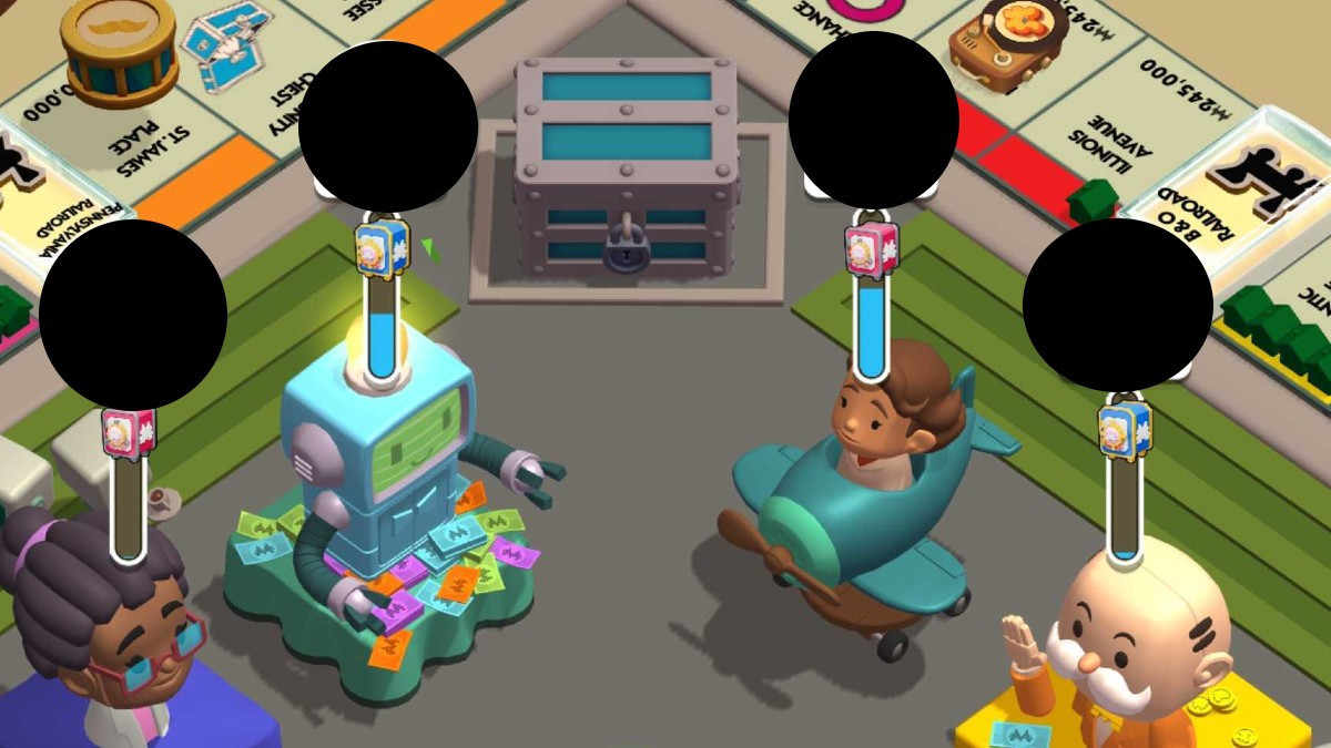 Monopoly GO Parade Partners glitch visual representation, showing the drum points bug on parade floats, causing incorrect milestone progression display for partnered players.