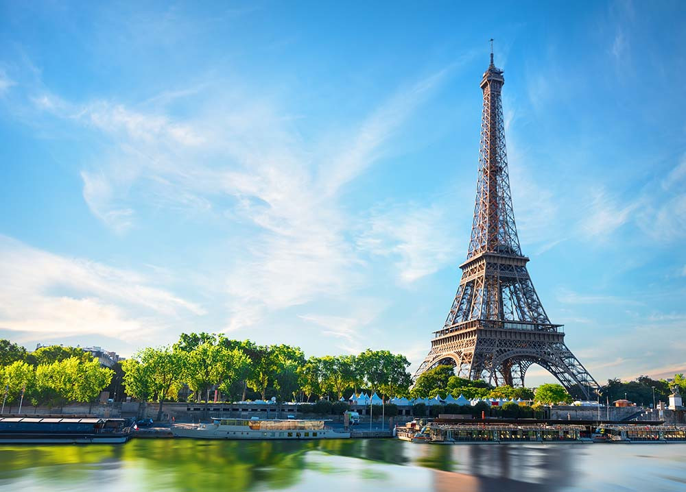 Eiffel Tower and Parisian cityscape at dusk