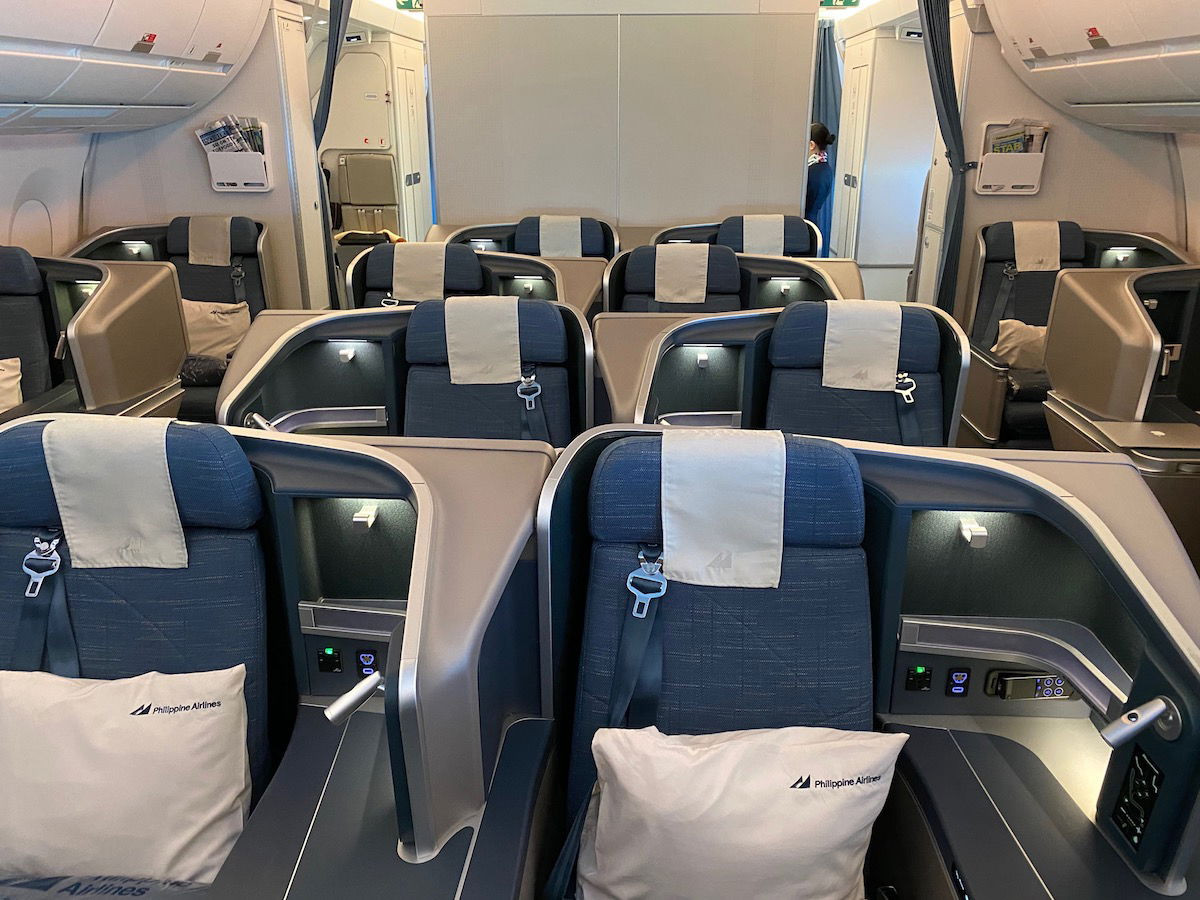 Philippine Airlines A350 Business Class cabin interior. Comfortable seating on Philippine Airlines aircraft.