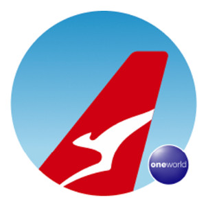 Qantas logo representing Alaska Airlines partners, showcasing routes to Australia and New Zealand from various North American gateways for Mileage Plan members.