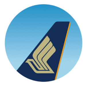 Singapore Airlines logo promoting Asian connections for Alaska Airlines Mileage Plan members from West Coast gateways