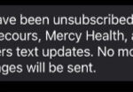 Confirmation message of SMS opt-out from Mercy Health Partners