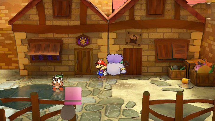 Merlon's fortune-telling shop in Rogueport, marked by the Shine Sprite symbol, is where you upgrade your partners in Paper Mario: The Thousand-Year Door.