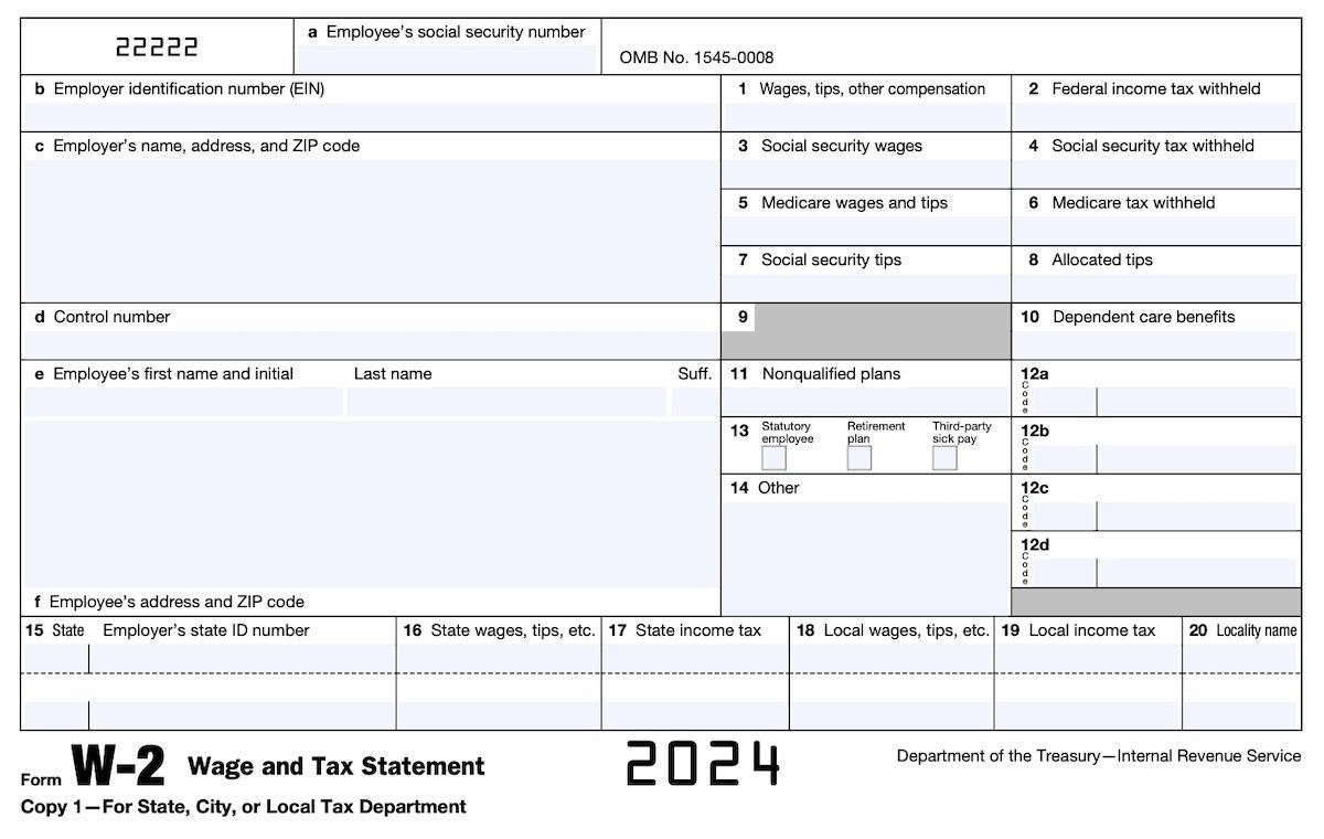 Image of the 2024 W-2 form.
