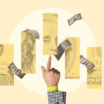 Dollar sign with hand pointing up, symbolizing income growth for home affordability
