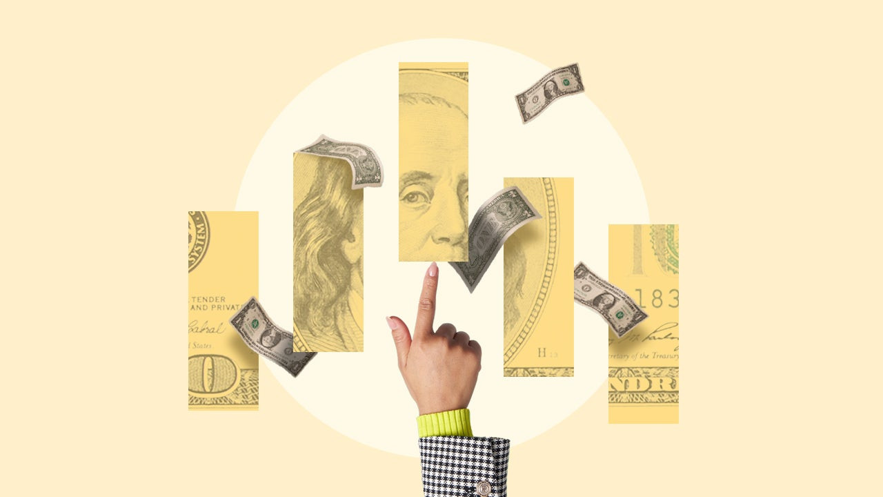 Dollar sign with hand pointing up, symbolizing income growth for home affordability