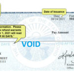 A graphic depicting a verifiable refund check, including the name and address of the state agency making the payment, date of issuance, warrant number, name and signature of the director of the Office of Budget and Management, and VOID/expiration information. Please note: all Income Tax refund warrants issued after October 1, 2021 will read VOID AFTER 90 DAYS