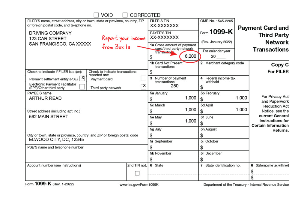 Example of 1099 K Form