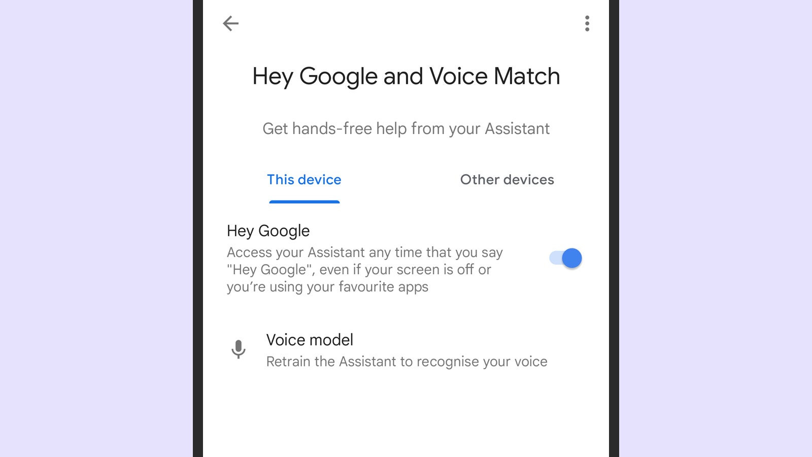 Enabling Hey Google command on Android