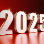the year 2025 in large white numbers on red background