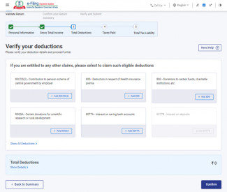 Total deductions section of ITR-1