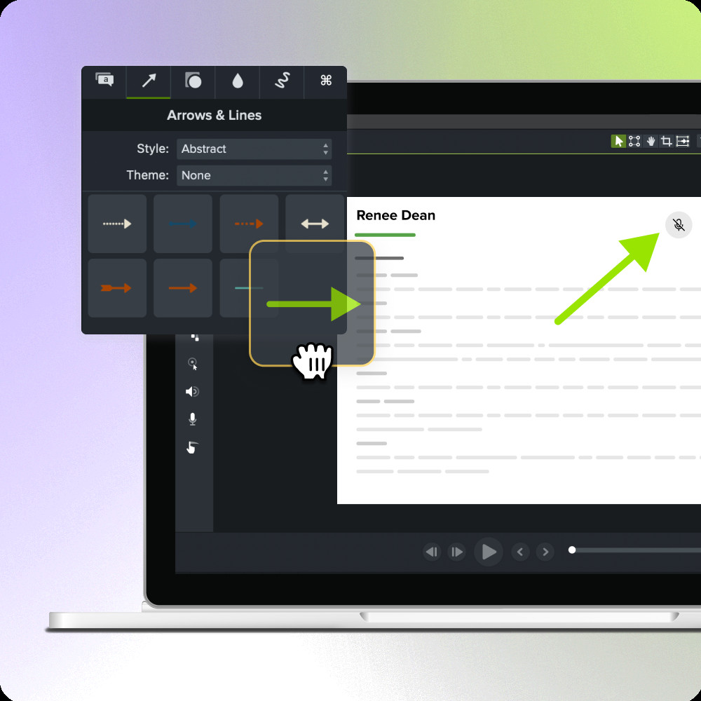 Camtasia’s drag-and-drop editing feature shown on a laptop screen, highlighting ease of use for creating high-quality YouTube videos