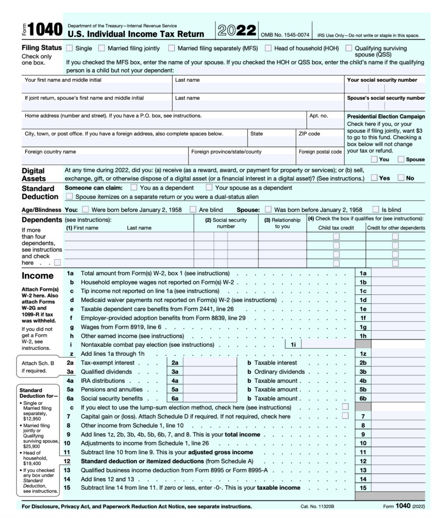 form 1040 example