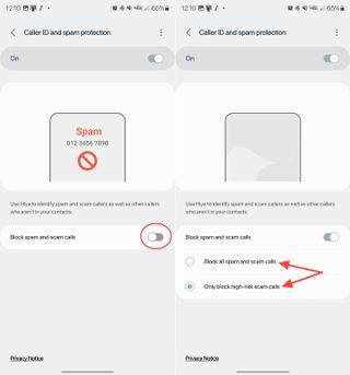 Spam Call Settings on Samsung phones