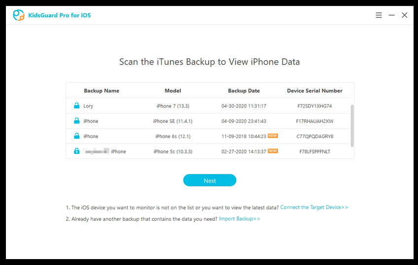 Scanning data using KidsGuard Pro