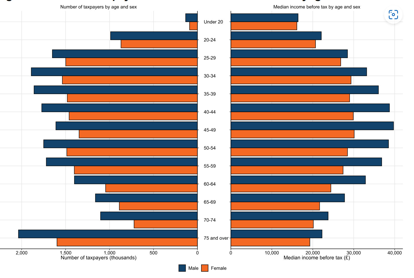 Number of taxpayers by age and gender