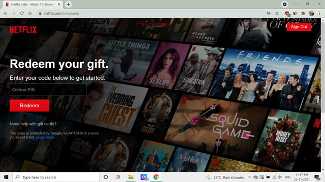 Redeem promo code on Netflix