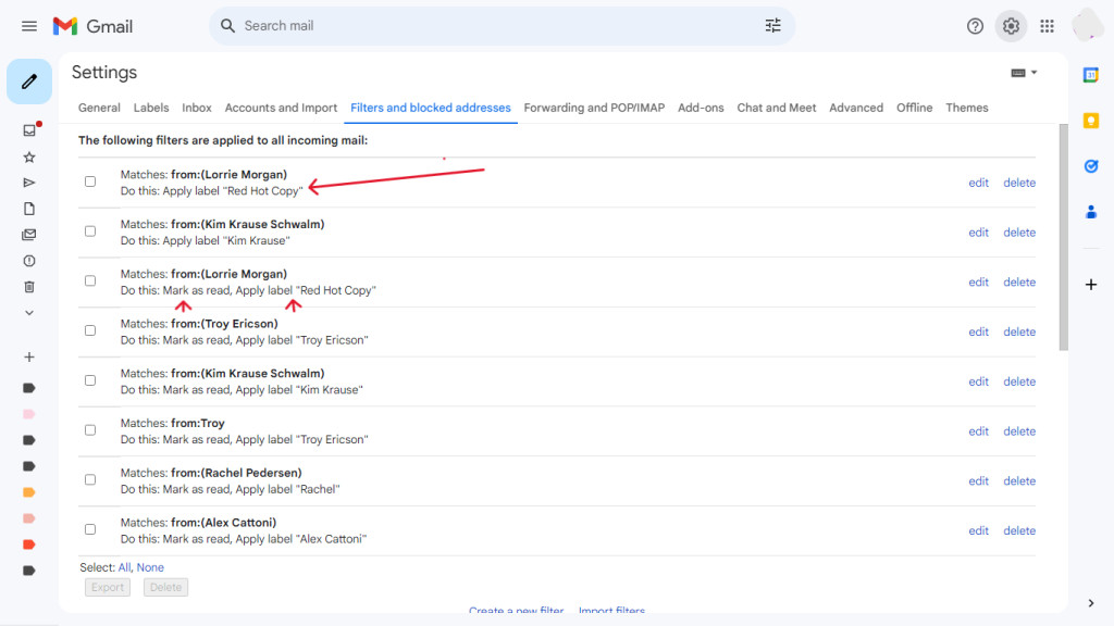 Email Filter Settings in Gmail