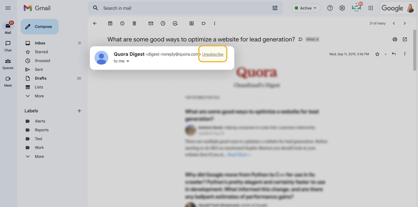 Unsubscribe from newsletters on the desktop