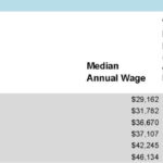 Spreadsheet chart comparing annual median wage of occupations like dishwasher and receptionist to the percentage of income needed to afford a market-rate apartment: A visual representation of the affordability gap