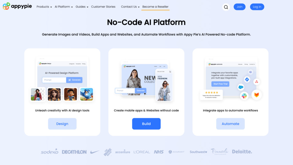 Appy Pie platform interface for creating mobile apps without coding