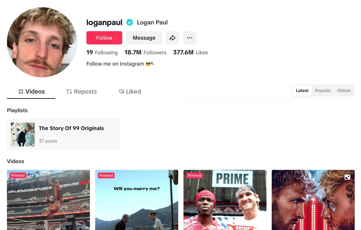 Logan Paul screenshot featuring his brands and WWE appearances