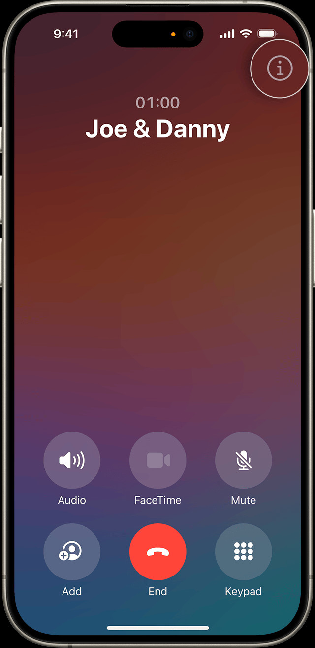 The info button in the top right corner of the iPhone screen