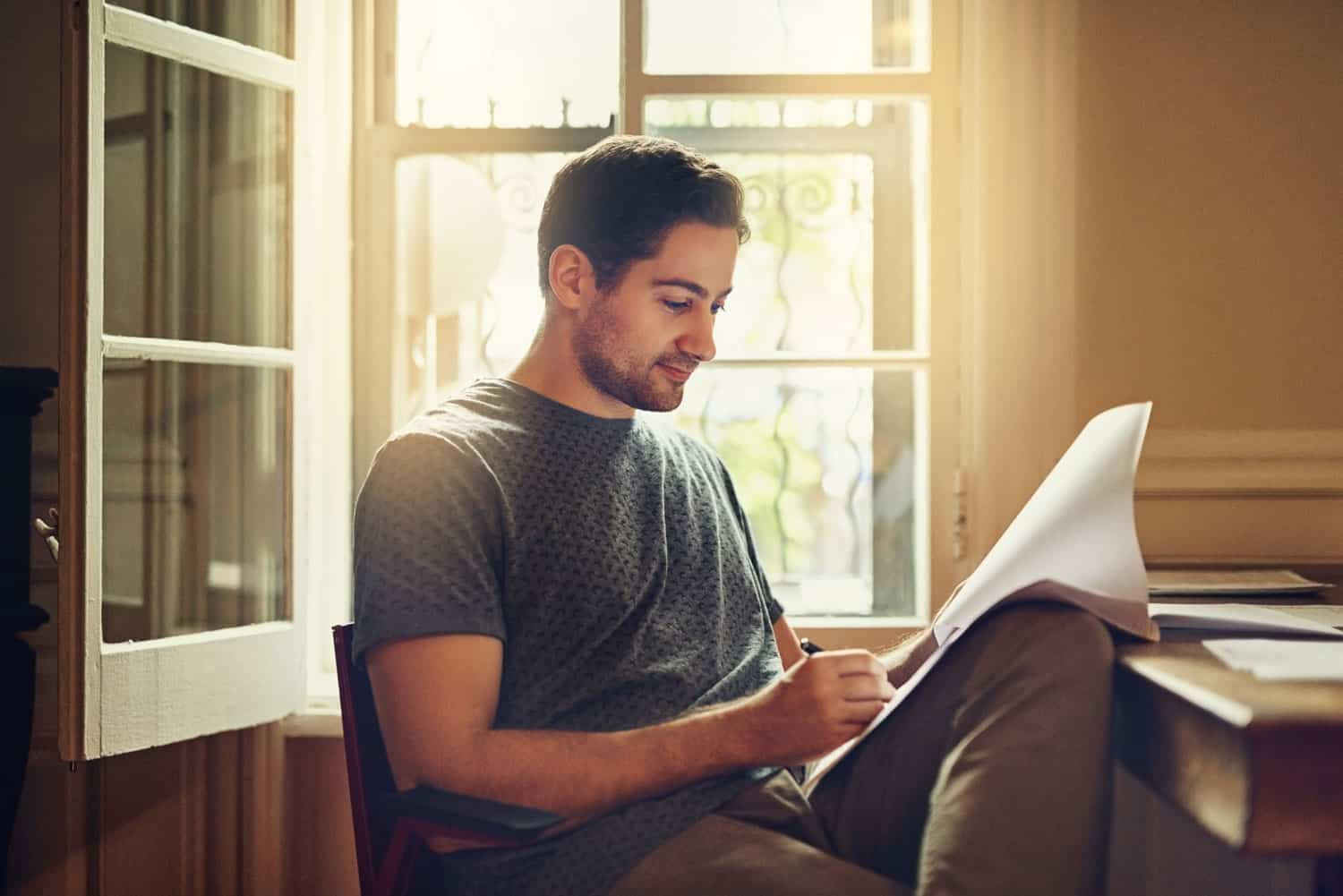 photo of person reading lease