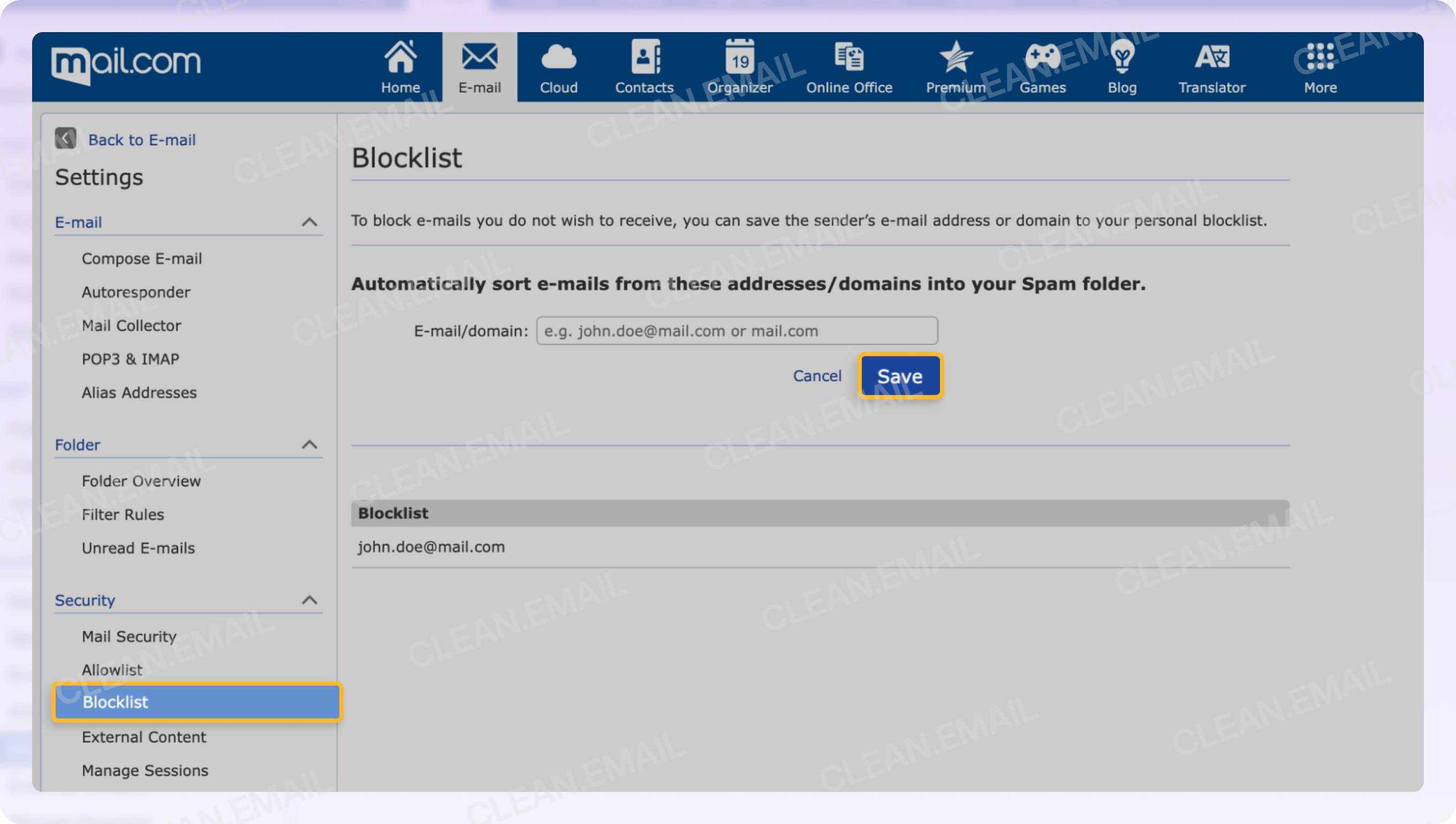 Click Save to add it to your blocked list