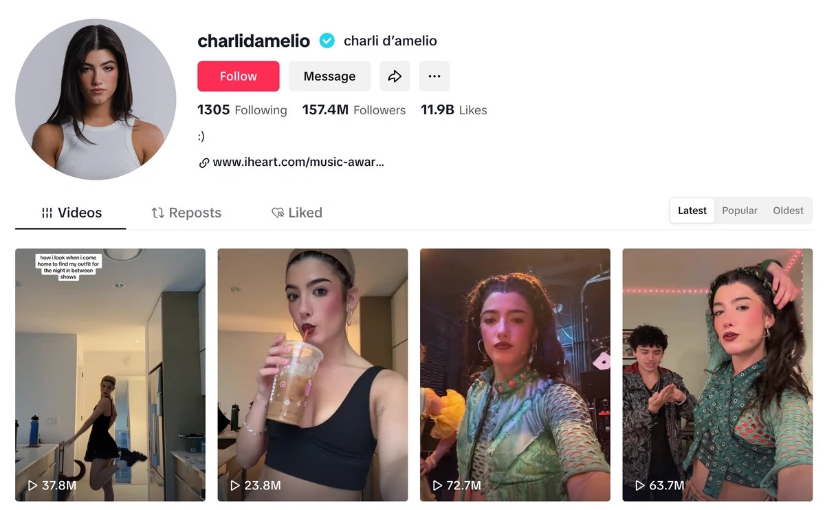 Charli D’Amelio showcasing her brand partnerships and media appearances