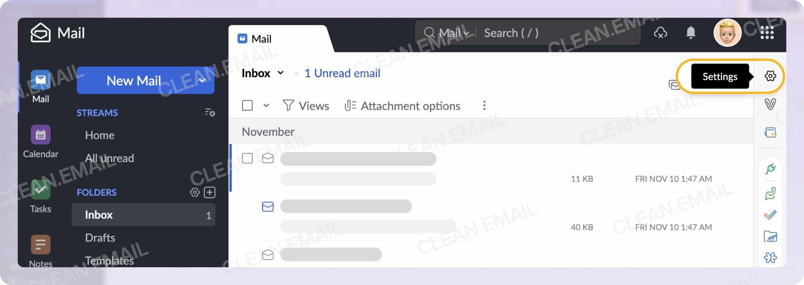 Click the Settings gear icon at the top